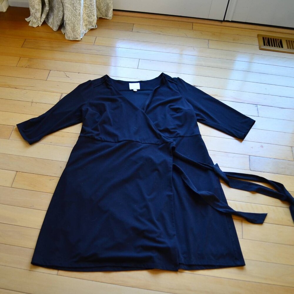 ModCloth Black Wrap-Style Midi Dress with Side Tie